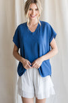 Cap Sleeve Raw Edge Top