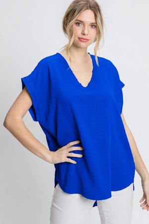 Cap Sleeve Raw Edge Top