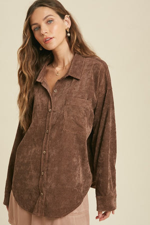 Corduroy Button Front Shirt Jacket