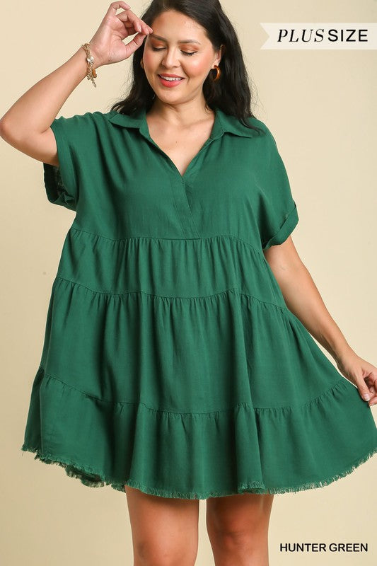 Plus Linen Collar Dress