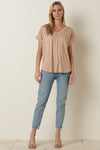 V-Neck Cuff Sleeve Pocket Top