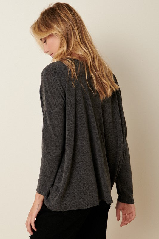 Drop Shoulder Boat Neck Knit Top