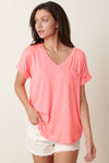 V-Neck Cuff Sleeve Pocket Top