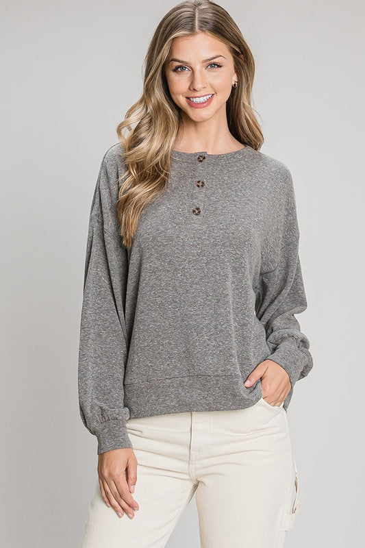Heathered Button Pullover Top