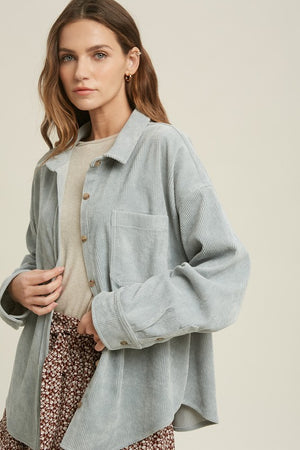 Corduroy Button Front Shirt Jacket