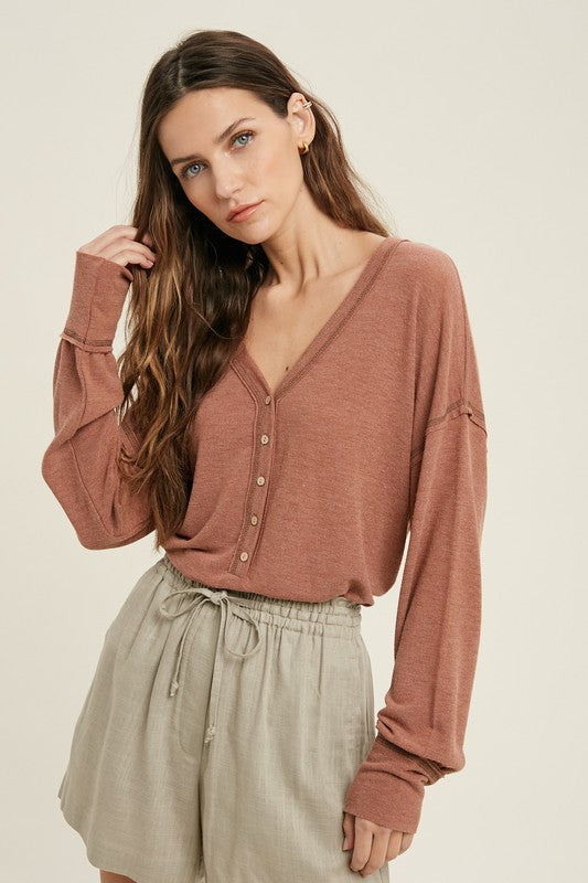Mini Rib Half Button Top