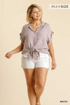 Plus Fray Hem Button Top