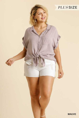Plus Fray Hem Button Top