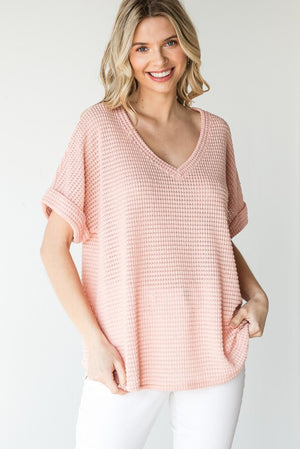 SS Waffle VNeck Top