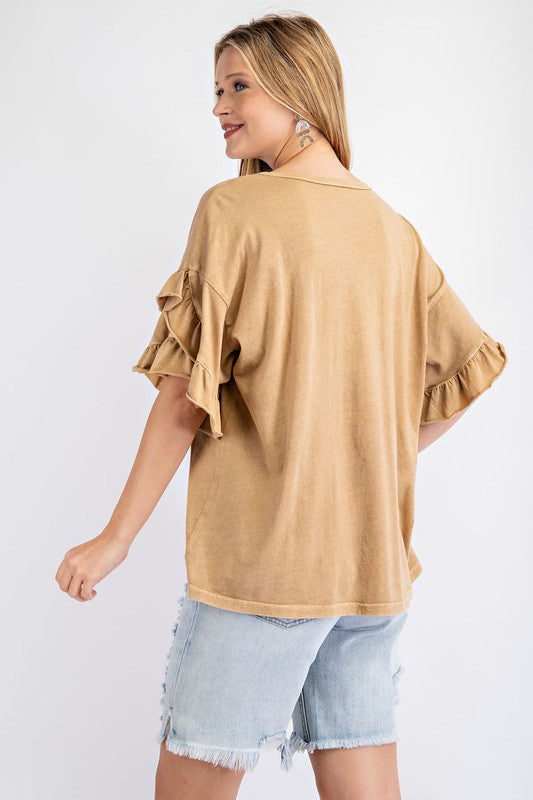 Ruffle Sleeve Washed Top