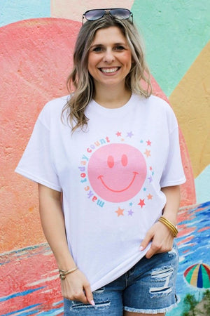 Make Today Count Smiley Face & Stars Graphic Tee
