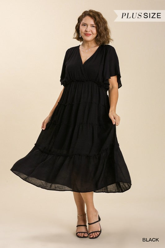 Plus Textured Tiered Midi Dress