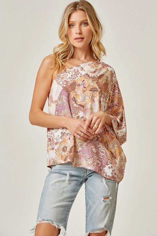 One Shoulder Patchwork Blouse