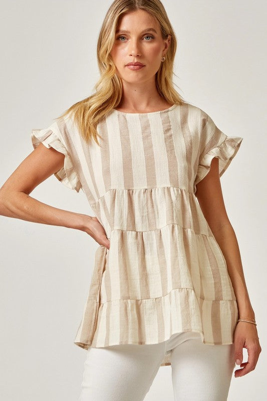 Stripe Woven Tiered Top