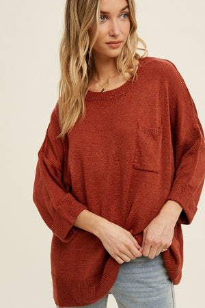 Front Pocket Roll Sleeve Sweater