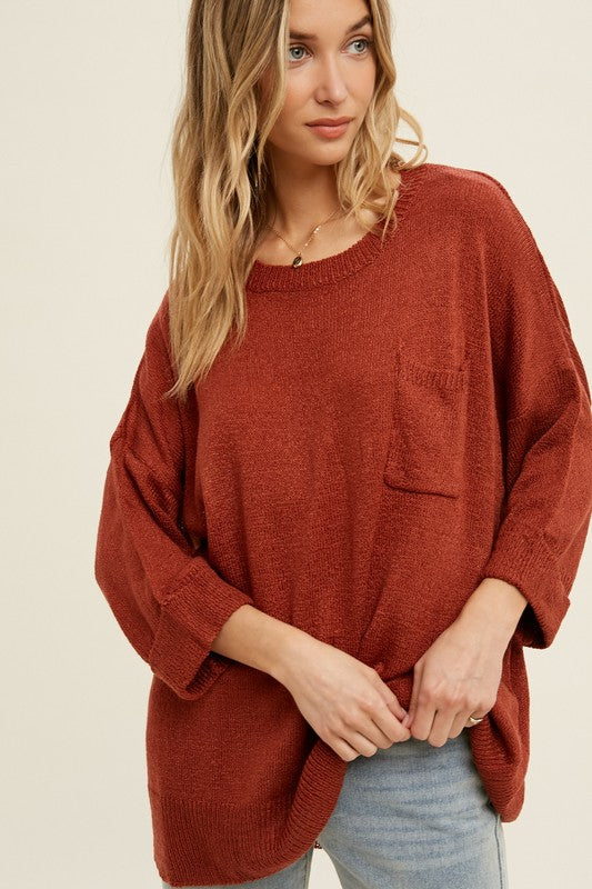 Front Pocket Roll Sleeve Sweater