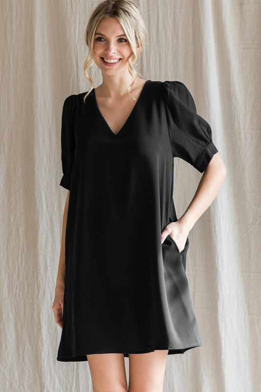 Puff Short Sleeve Solid Dress