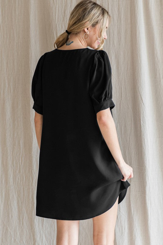 Puff Short Sleeve Solid Dress