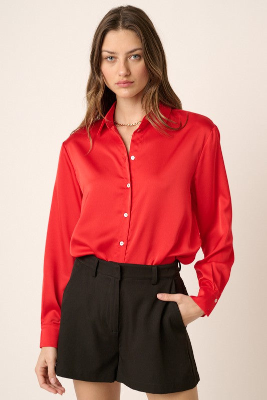 Satin Collar Button Solid Top