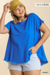 Plus Rolled Cap Sleeve Linen Top