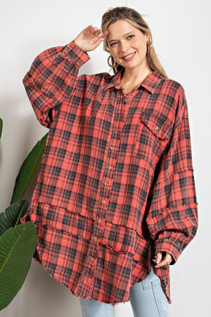 Oversized Washed Flannel Shirt