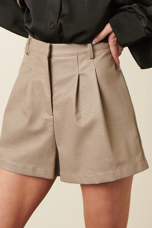 Pleated Pleather Shorts