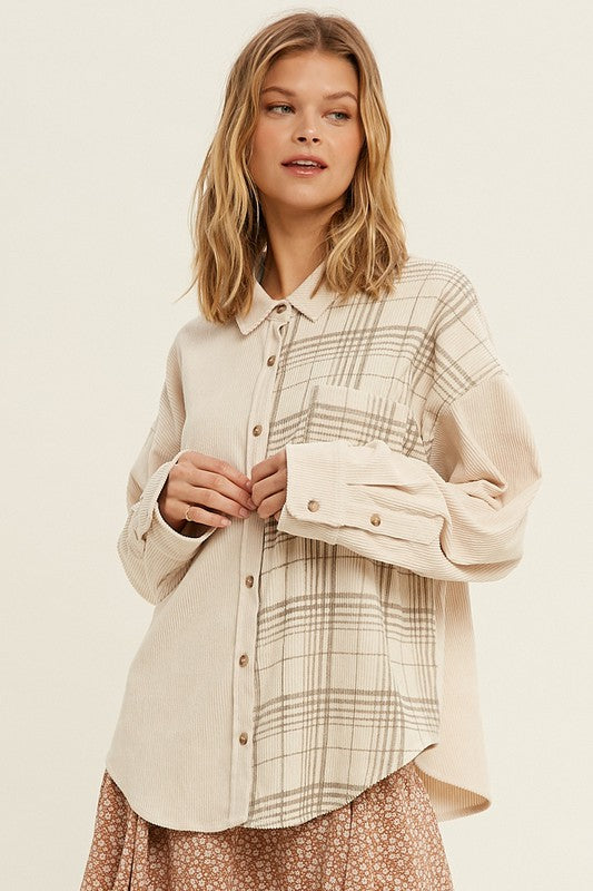 Plaid Contrast Corduroy Shacket