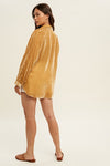 Velvet Oversized Button Up Shirt