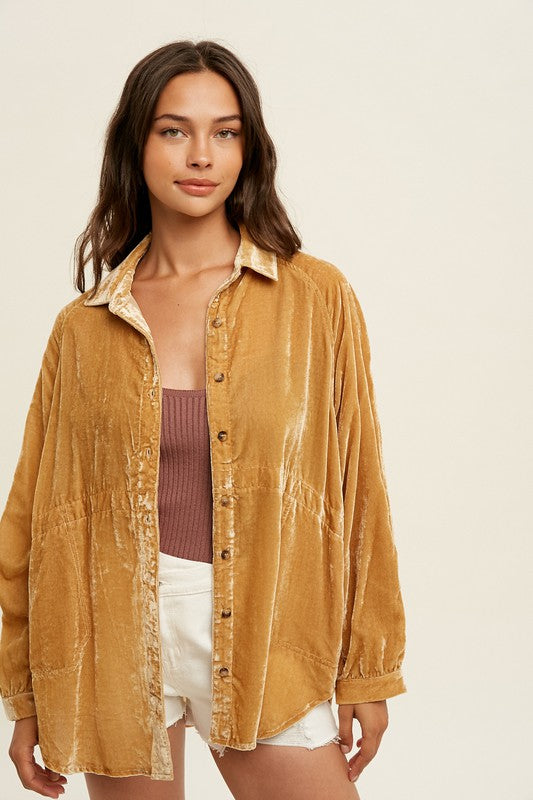 Velvet Oversized Button Up Shirt