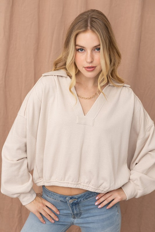 Slouchy Terry Collar Top