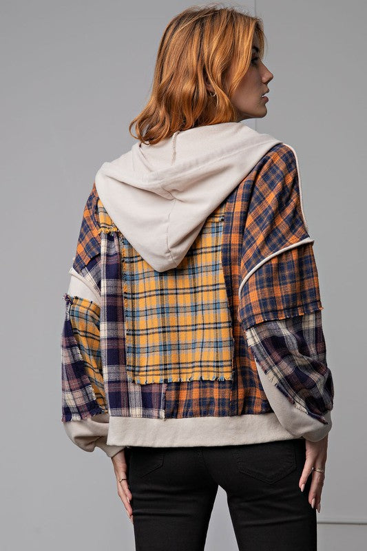 Terry & Plaid Zip Hoodie