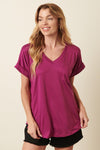 V-Neck Cuff Sleeve Pocket Top
