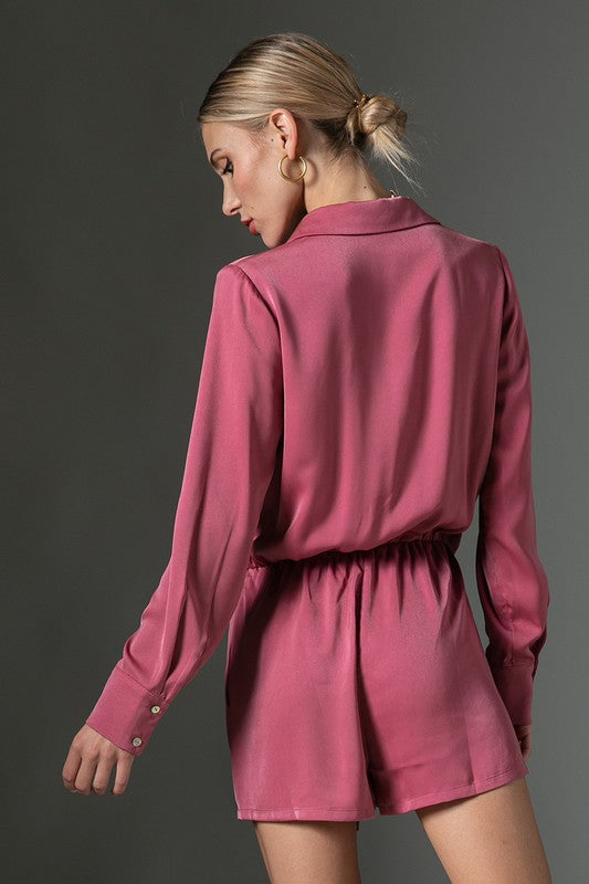 LS Satin Tie Front Romper