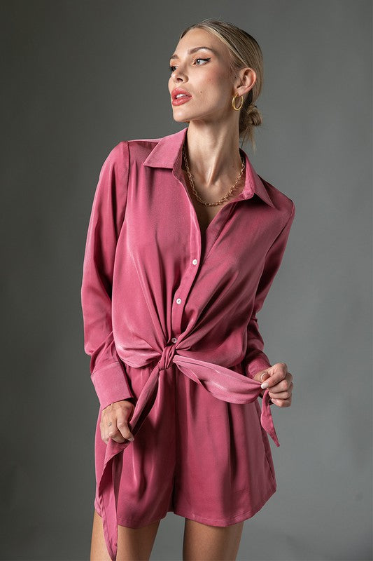 LS Satin Tie Front Romper