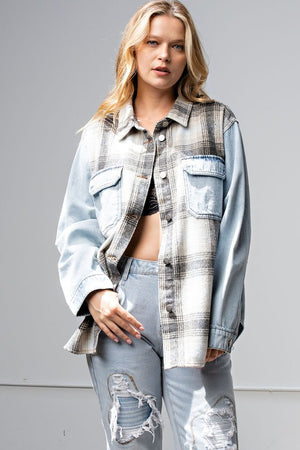 Plaid Mix Denim Shacket