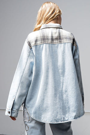 Plaid Mix Denim Shacket