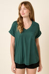 V-Neck Cuff Sleeve Pocket Top