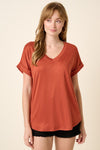 V-Neck Cuff Sleeve Pocket Top