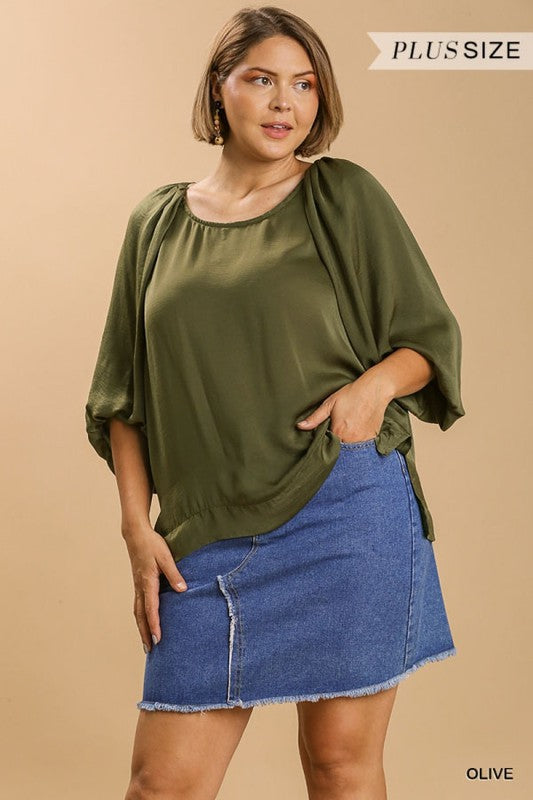 Plus Satin Balloon Sleeve Top