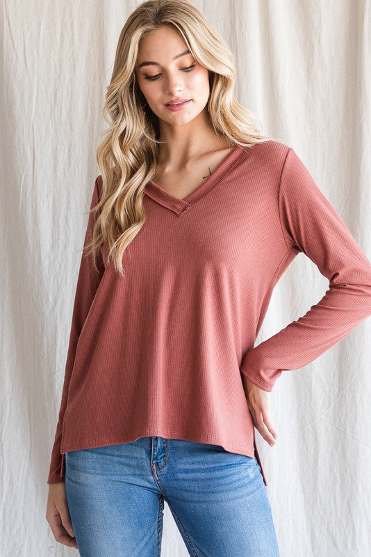 Solid LS Ribbed V Top