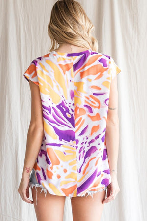 Cap Sleeve Abstract Print Top