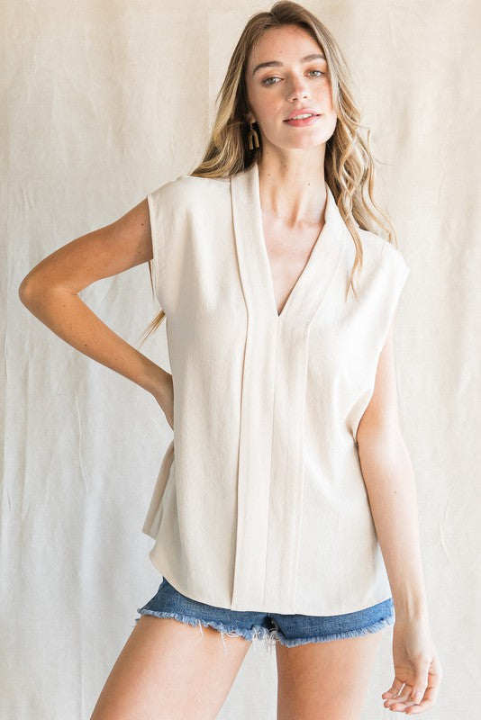 Sleeveless Vertical Trim Top