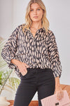 Roll Sleeve Button Print Top