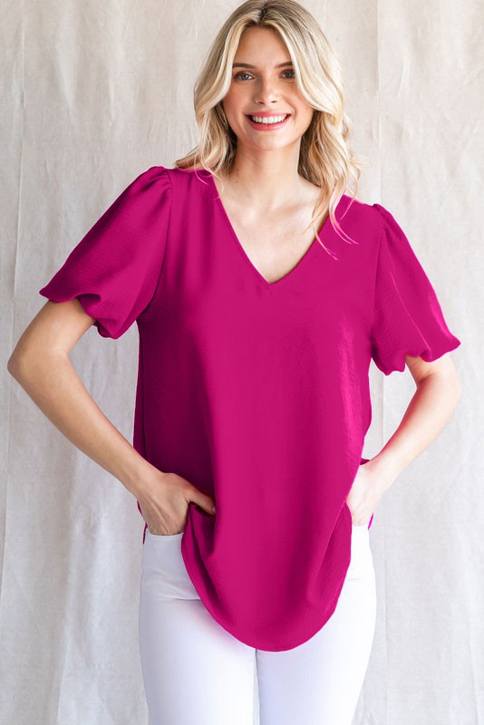 Puff Sleeve V-Neck Top