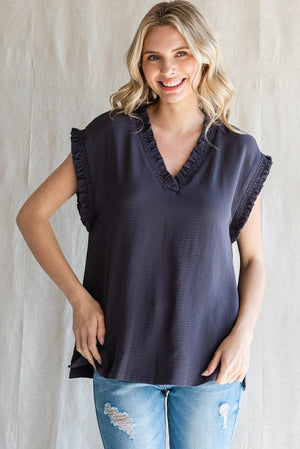 Frill Detail V-Neck Top