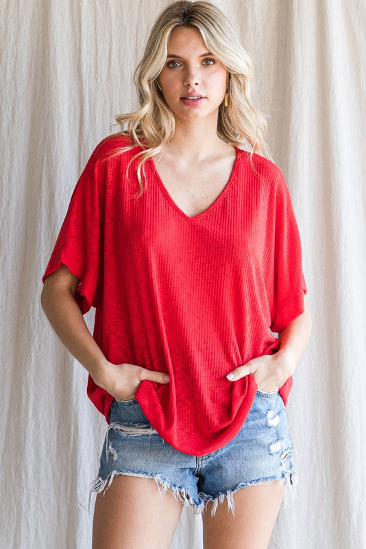 Oversize Rib Knit Dolman Top