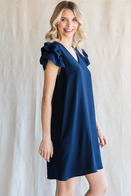 Ruffle Cap Sleeve Woven Dress