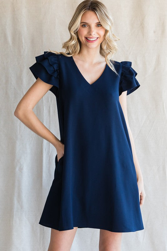 Ruffle Cap Sleeve Woven Dress