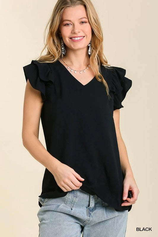 Double Flutter V-Neck Top