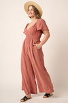 Plus SS Surplice Elastic Waist Jumpsuit